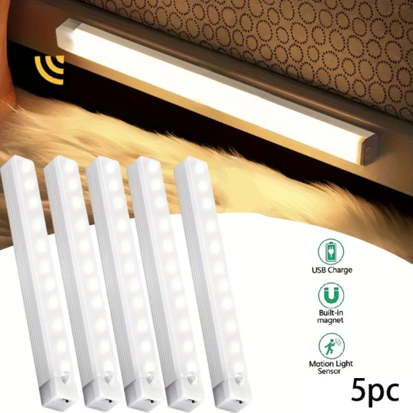 5 Pack LED Motion Sensor Cabinet Light, USB Rechargeable Wireless Undercounter Lighting