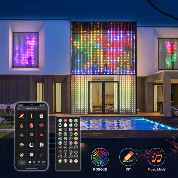 Smart RGB Curtain Lights, 400 LED Color Changing Wall Lights