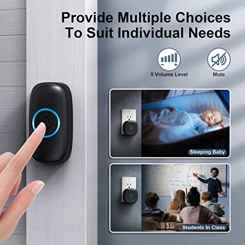 Wireless Doorbell with 2 Receivers and 2 Push Buttons — Video Doorbell, SECRUI