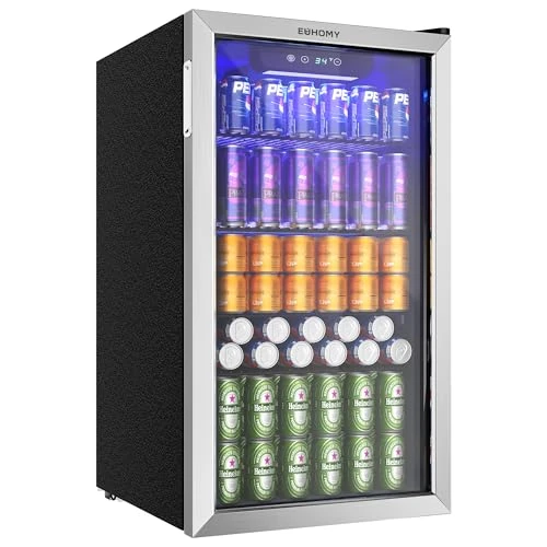 126 Can Mini Beverage Refrigerator with Glass Door, EUHOMY