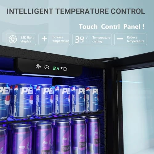 126 Can Mini Beverage Refrigerator with Glass Door, EUHOMY