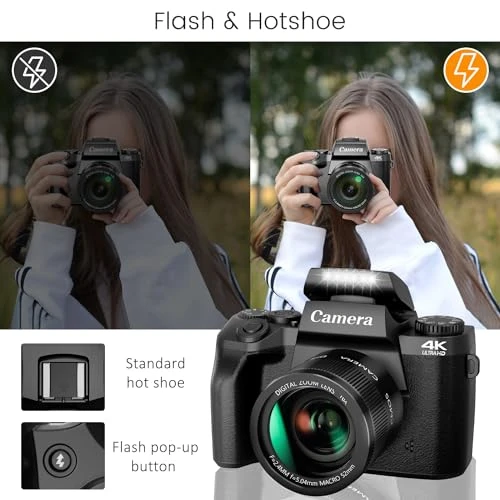 4K Digital Camera for Photography & Video with WiFi, 64MP, Touch Screen, 32GB Card, Saneen