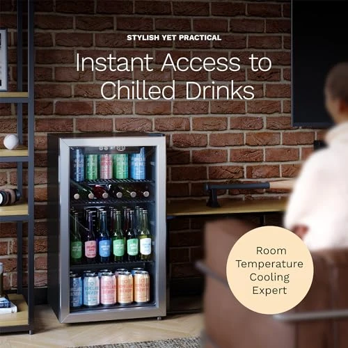 Mini Beverage Refrigerator with Glass Door - 120 Cans Capacity, hOmeLabs