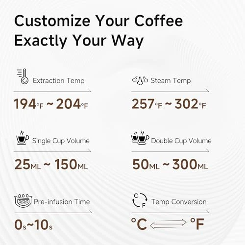 Programmable Espresso Machine with Adjustable Temperature and Cup Volume — Coffee Maker, HIBREW