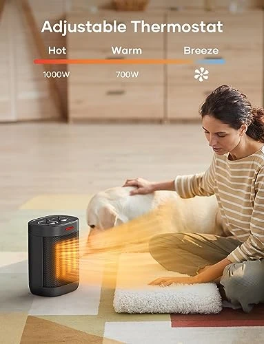 1000W PTC Ceramic Small Space Heater with Overheating & Tip-Over Protection, Oprunsy
