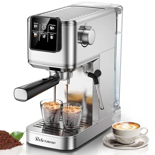 20 Bar Espresso Machine with Milk Frother & LCD Panel, RELEXNOW