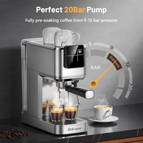 20 Bar Espresso Machine with Milk Frother & LCD Panel, RELEXNOW