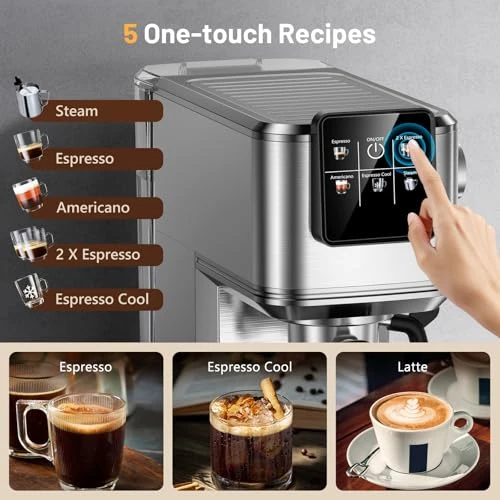 20 Bar Espresso Machine with Milk Frother & LCD Panel, RELEXNOW