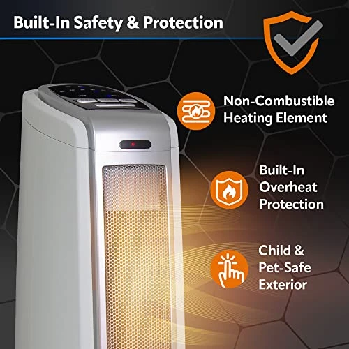 Oscillating Ceramic Tower Space Heater with Timer and Overheat Protection, Lasko