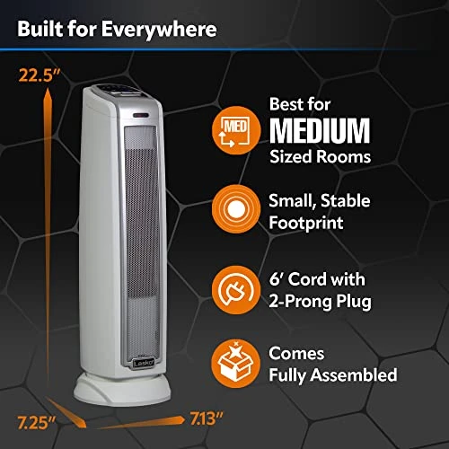 Oscillating Ceramic Tower Space Heater with Timer and Overheat Protection, Lasko