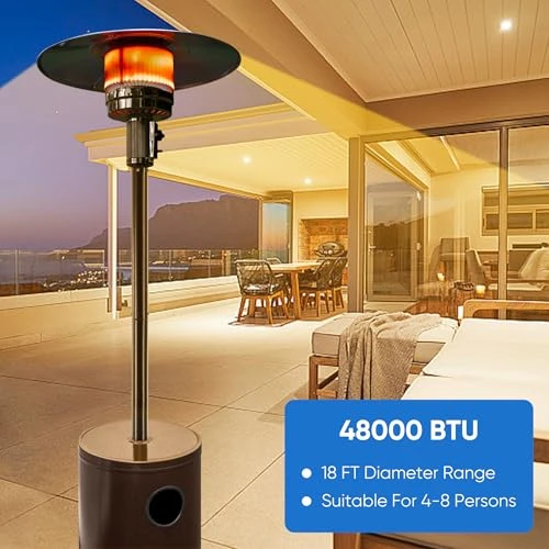 48,000 BTU Propane Patio Heater with Wheels and Round Table, OLIXIS
