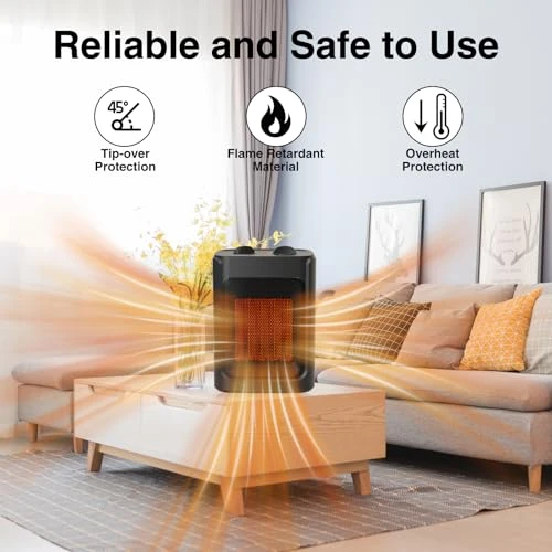 Portable Electric Space Heater with Thermostat - 1500W/750W Quiet Ceramic Mini Heater Fan, JNDRO