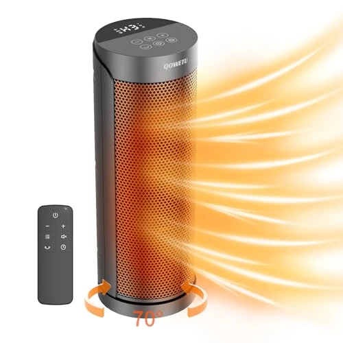 Portable Ceramic Space Heater with Remote, 1500W, 70° Oscillation, QOWETU