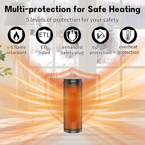 Portable Ceramic Space Heater with Remote, 1500W, 70° Oscillation, QOWETU