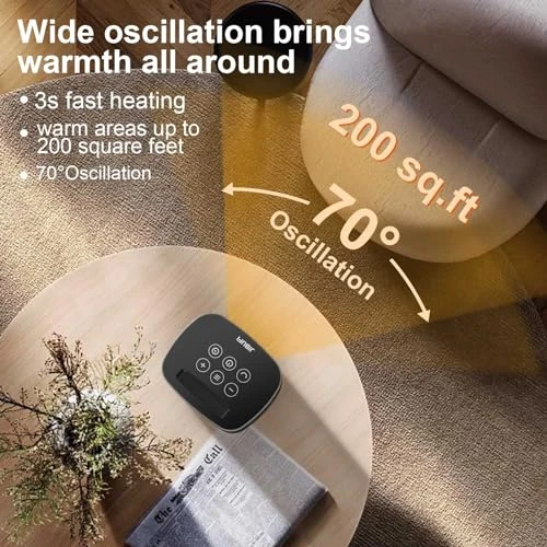 Portable Space Heater with Remote Control - 1500W PTC Electric Heater for Indoor Use, JIBUFI