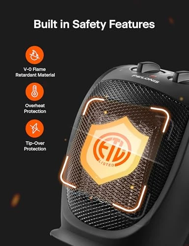 Portable Space Heater with Quiet Cooling & Heating Mode, Tip Over & Overheat Protection, PELONIS
