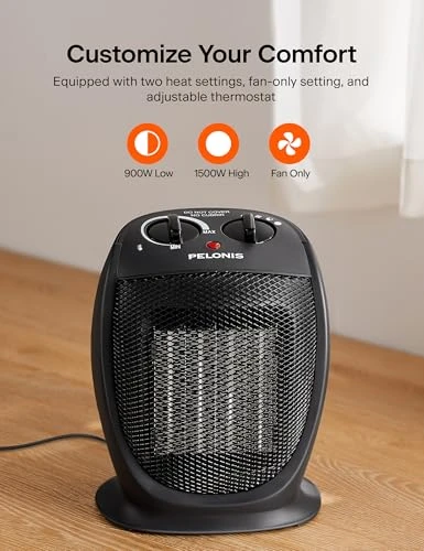Portable Space Heater with Quiet Cooling & Heating Mode, Tip Over & Overheat Protection, PELONIS