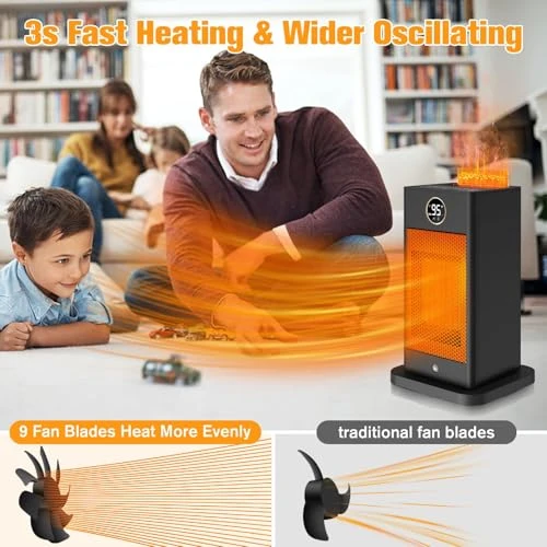 1500W PTC Fast Heating Space Heater with Humidifier and 3D Flame Effect, Verminget