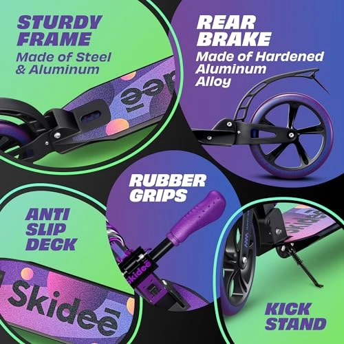 Adjustable Height Foldable Kick Scooter, SKIDEE