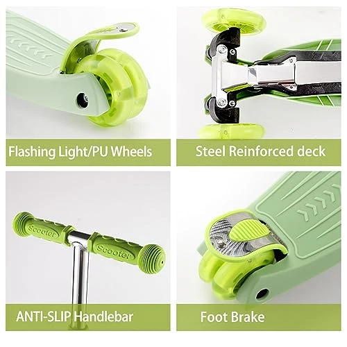 3 Wheel Scooter for Kids with Light Up Wheels, Adjustable Height, WV WONDER VIEW