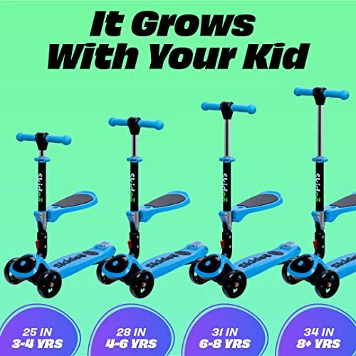 Adjustable Height Foldable Scooter with Removable Seat and LED Light Wheels — Electric Scooter, SKIDEE