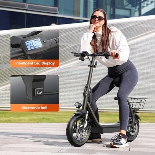 Peak 1200W Electric Scooter with Seat, 30 Miles Range, 20MPH, Foldable Commuter Scooter — Electric Scooter, Caroma