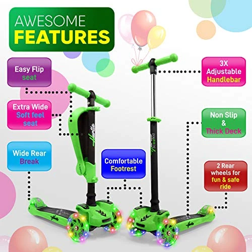 3 Wheeled Scooter for Kids - 2-in-1 Sit/Stand Kick Scooter with Flip-out Seat, Adjustable Height, Wide Deck, and..., Hurtle