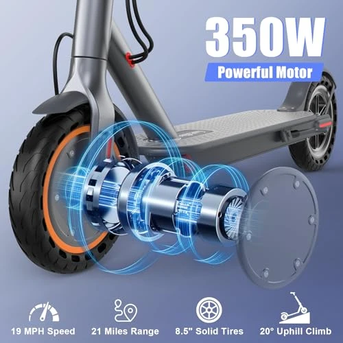 Folding Electric Scooter for Adults, 350W Motor, 8.5" Solid Tires, 19MPH, 21Mile Range — Electric Scooter, sigravy