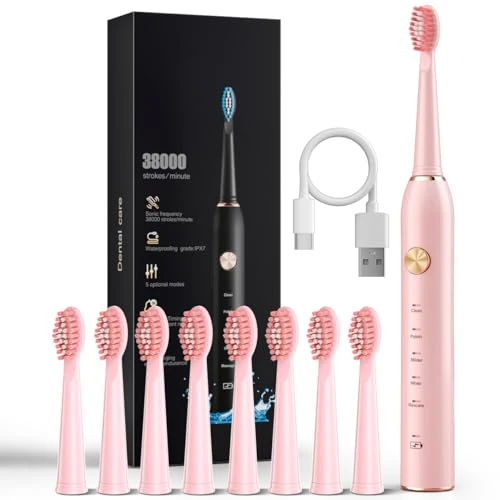 Sonic Electric Toothbrush for Adults, Smart Cleaning and Whitening, 5 Modes Selection 38000VPM Rechargeable — Electric Toothbrush, AJELU