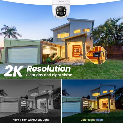2K Outdoor Security Camera with Solar Power, 360° Viewing, Human Detection — Security Camera, cinnado
