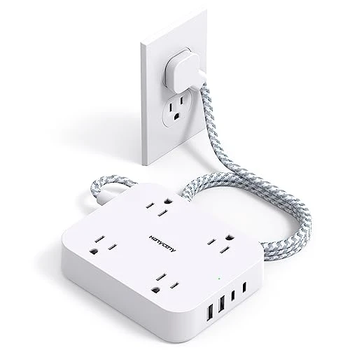 5ft Power Strip with 4 USB Ports (2 USB C) and 4 Outlets, HANYCONY