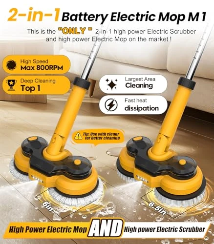 6000mAh Battery Electric Mop with Smart Display and LED Light, qimedo