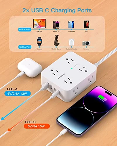 Surge Protector Power Strip with 8 Outlets and 4 USB Ports, HANYCONY