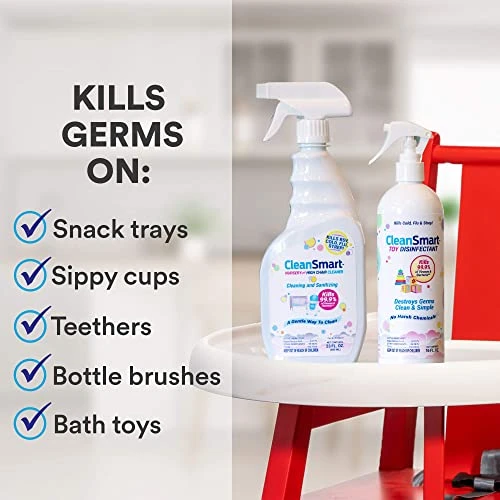 Toy Disinfectant Spray Kills 99.9% of Viruses and Bacteria, Rinse Free, 16 oz Bottle, Pack of 2, CleanSmart
