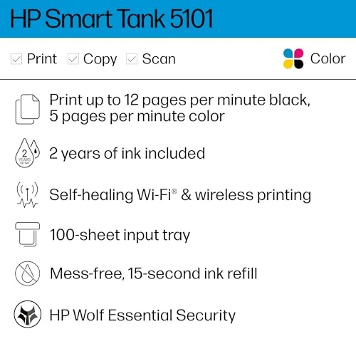 Wireless All-in-One Ink Tank Printer with 2 years of ink included, HP