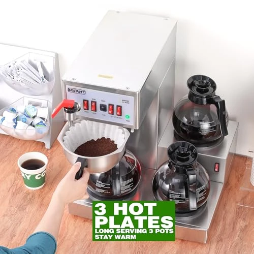 12 Cup Commercial Drip Coffee Maker with Auto Filling and Hot Water Dispenser, NUPANT