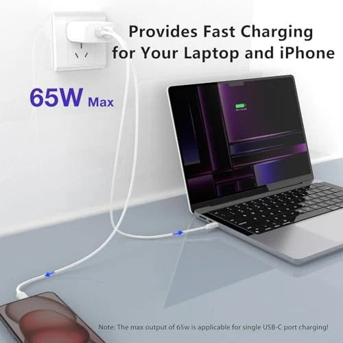65W USB C Fast Charger with Cable for MacBook, iPhone, Galaxy, Qackenm