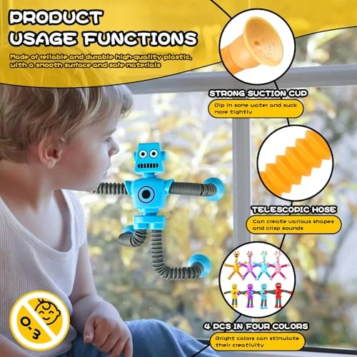 Sensory Travel Robot Toys for Kids, 4Pcs Set, CHESLICR