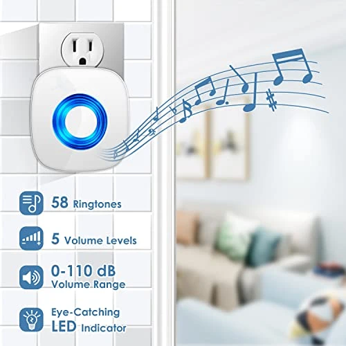 Waterproof Wireless Doorbell Kit with 1300-ft Range, 58 Melodies, LED Flash, PHYSEN