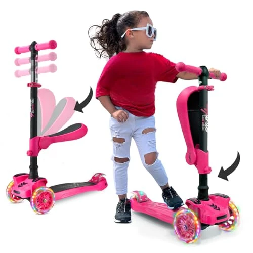 3-Wheeled Scooter for Kids with LED Lights and Foldable Seat, Hurtle