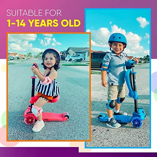 3-Wheeled Scooter for Kids with LED Lights and Foldable Seat, Hurtle