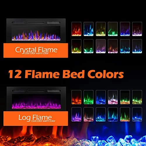 Electric Fireplace Wall Mounted and Recessed, BETELNUT