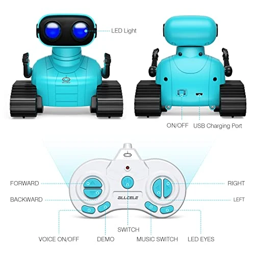 Rechargeable RC Robot Toy with Music and LED Eyes, ALLCELE