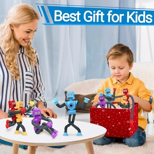 Telescopic Suction Cup Robots Autism Pop Tubes Sensory Fidget Toy, COLEGRY