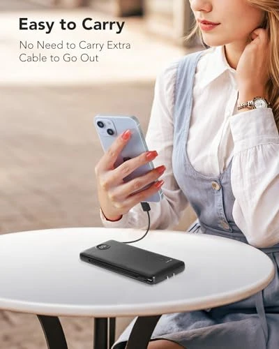 Portable Charger with Built-in Cables and AC Wall Plug — Power Bank, VRURC