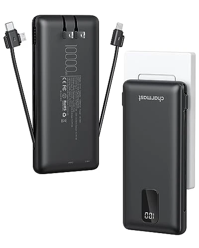 Portable Charger with Built-in Cables and Wall Plug — Power Bank, Charmast