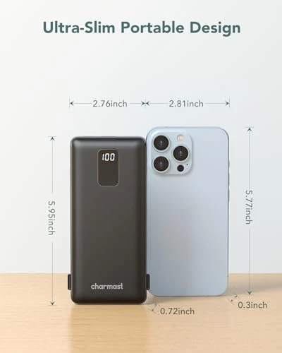 Portable Charger with Built-in Cables and Wall Plug — Power Bank, Charmast