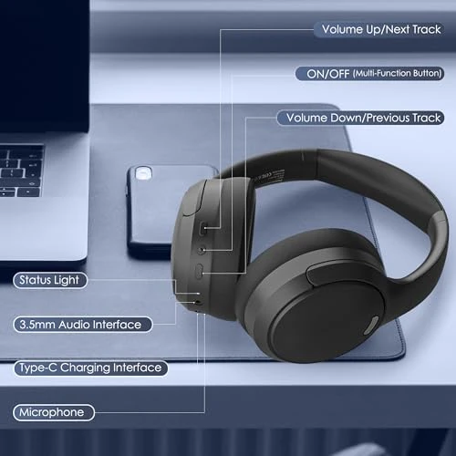 Wireless Over Ear Headphones with HiFi Stereo Microphone — Wireless Earbuds, Pointcinco