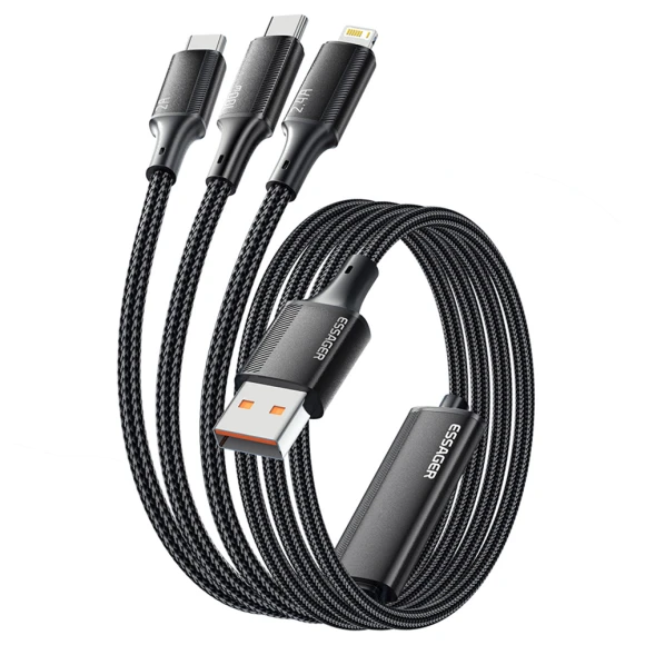 100W 3 in 1 USB A to USB C, Lightning, Micro Data Cable, ESSAGER
