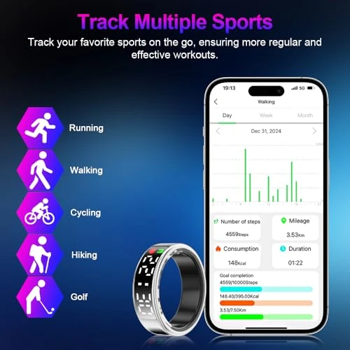 Smart Ring Health Tracker with Display Screen & Touch Button — Smart Ring, Evelame